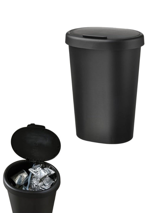 أيكيا سلة مهملات رفيعة بغطاء قابل للإزالة - سلة مهملات منزلية عملية سعة 8 لترات لفرز وتخزين النفايات - مصنوعة من بلاستيك معاد تدويره متين، أسود - Image 1